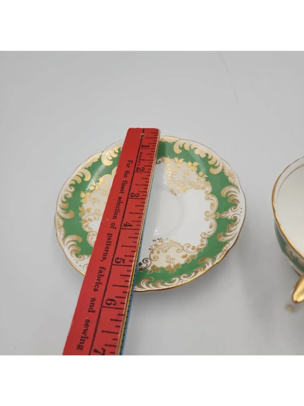 Crown Staffordshire Fine Bone China Tea Cup & Saucer Green Gold Trim